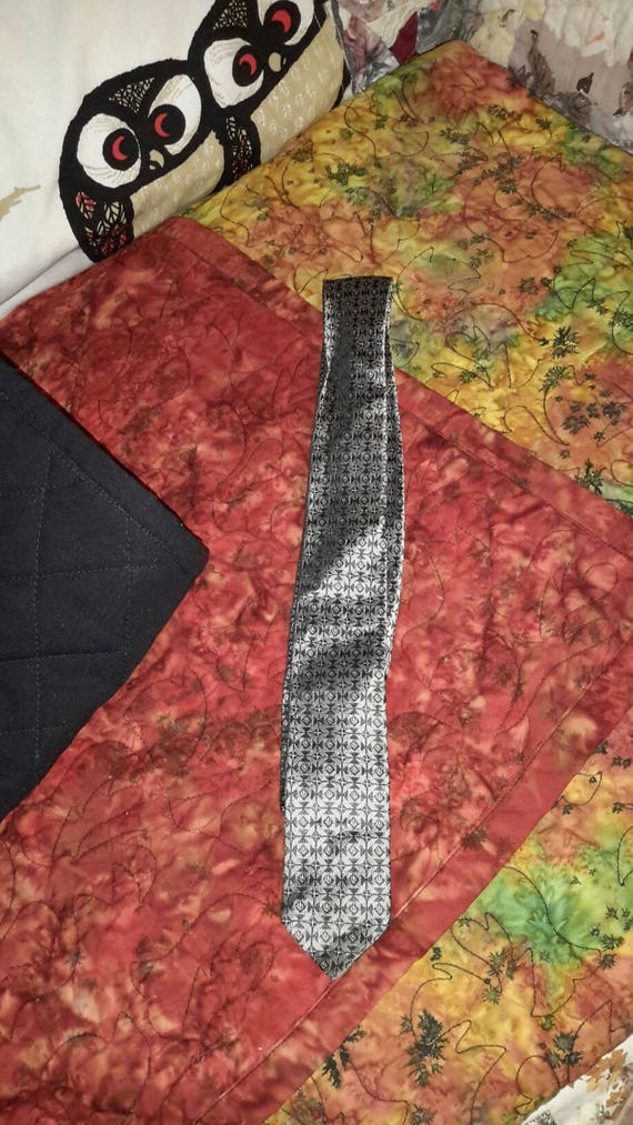 Necktie Metallic Skinny Tie Geometric Silver & Ch… - image 5