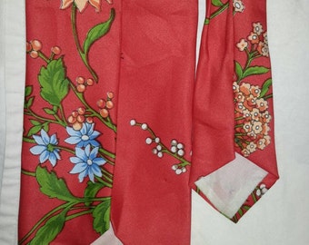 Necktie Crimson Asian Floral Wide Tie Wearable Unisex Art New Line Vintage Menswear by AntiquesandVaria NEW Free Shipping