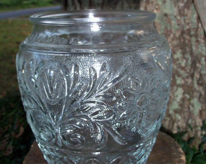Pressed Clear Glass Urn Large Vase Crock Sized Ornate Flowers Etsy