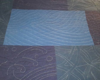Quilt Indigo Hand Quilted Art Textile Beach Nautical Textural Upscale Bedding Interior Design 96 x 68 AntiquesandVaria NEW Free Shipping