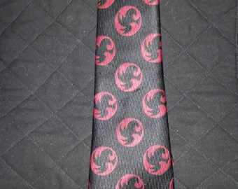 Necktie Heron Red Emblem Tie Metallic Black Base Menswear Find by AntiquesandVaria NEW Free Shipping