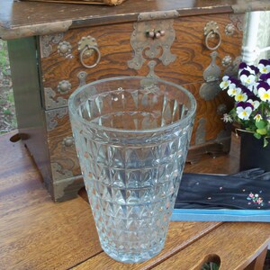 Vintage Vase Geometric Pattern Heavy Issue Pressed Glass Estate Find by AntiquesandVaria