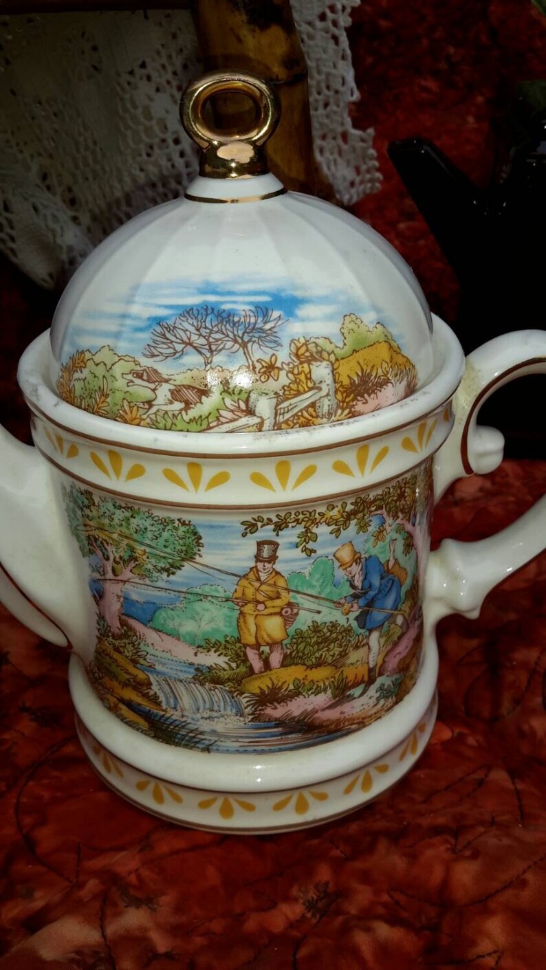 Teapot Windsor Gentleman Fishing Guilded Small Tea Pot Made In Etsy