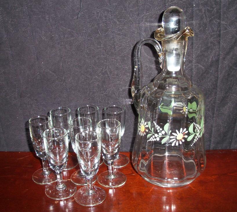 Antique Handpainted Handblown Decanter & Glasses by AntiquesandVaria NEW Free Shipping