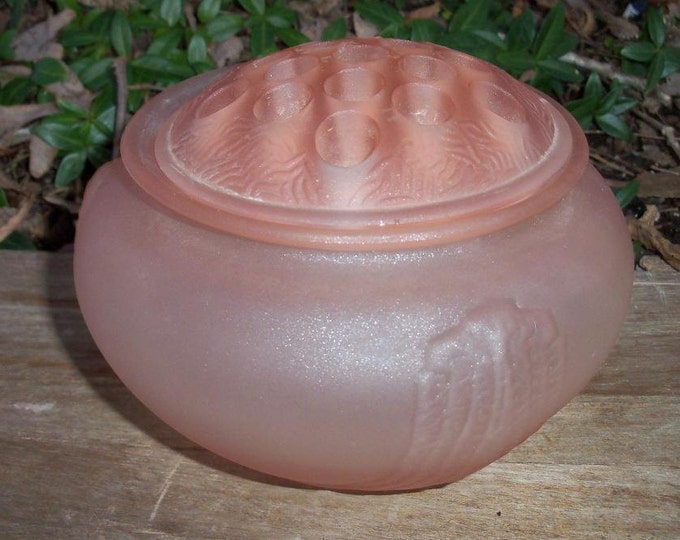 Pink Frosted Glass Bowl Vase With Frog by Antiquesandvaria NEW Etsy