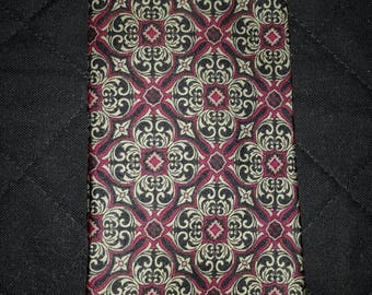 Necktie Hardy Amies Seville Row London Optical Geometric Oxblood & Gray Medallion English Gentleman Vintage Menswear Find AntiquesandVaria