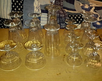 Etched Glassware 1930's Collection Toasting Cordial Beer Parfait Lot Amazing Antique Find de AntiquesandVaria