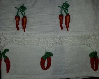 Towel Hot Pepper Special Aidia Embroidered Textile Art Kitchen Find by AntiquesandVaria NEW Free Shipping
