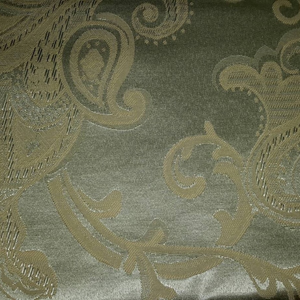 Fabric Jacquard Paisley Fleur-de-lis Mint Metallic With Cream Vintage Remnant by AntiquesandVaria NEW Free Shipping