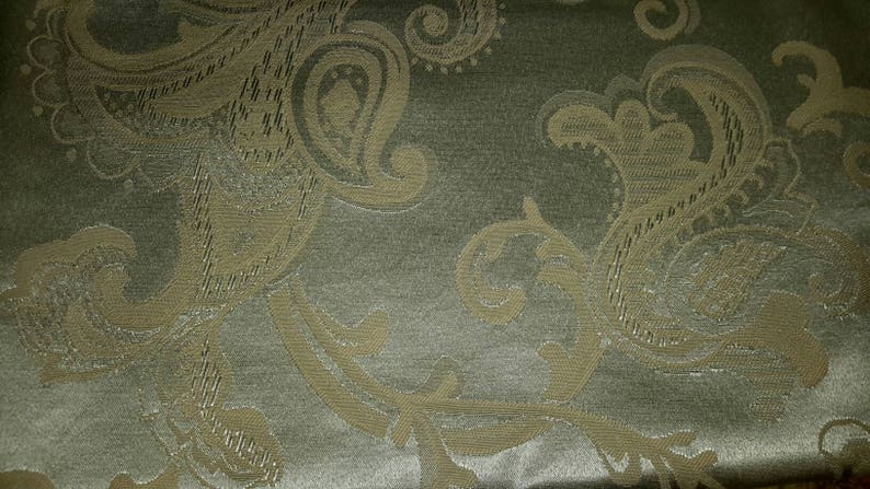 Fabric Jacquard Fleur-de-lis Mint Metallic With Cream Vintage Remnant by AntiquesandVaria NEW Free Shipping