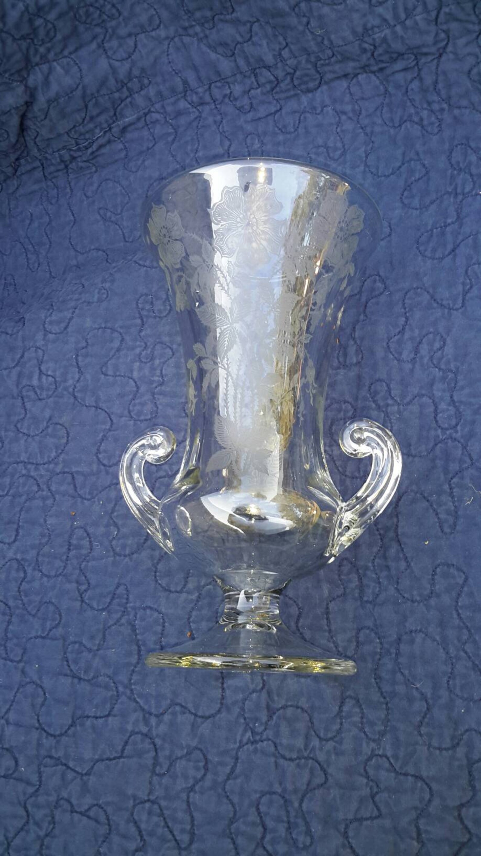 Vase Etched Glass Urn With Handles Classic Decor Find by Etsy