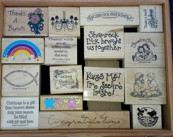 Stamp Block Lot of 16 Print Blocks In Case Fabric Stationary Art Supplies by AntiquesandVaria NEW Free Shipping