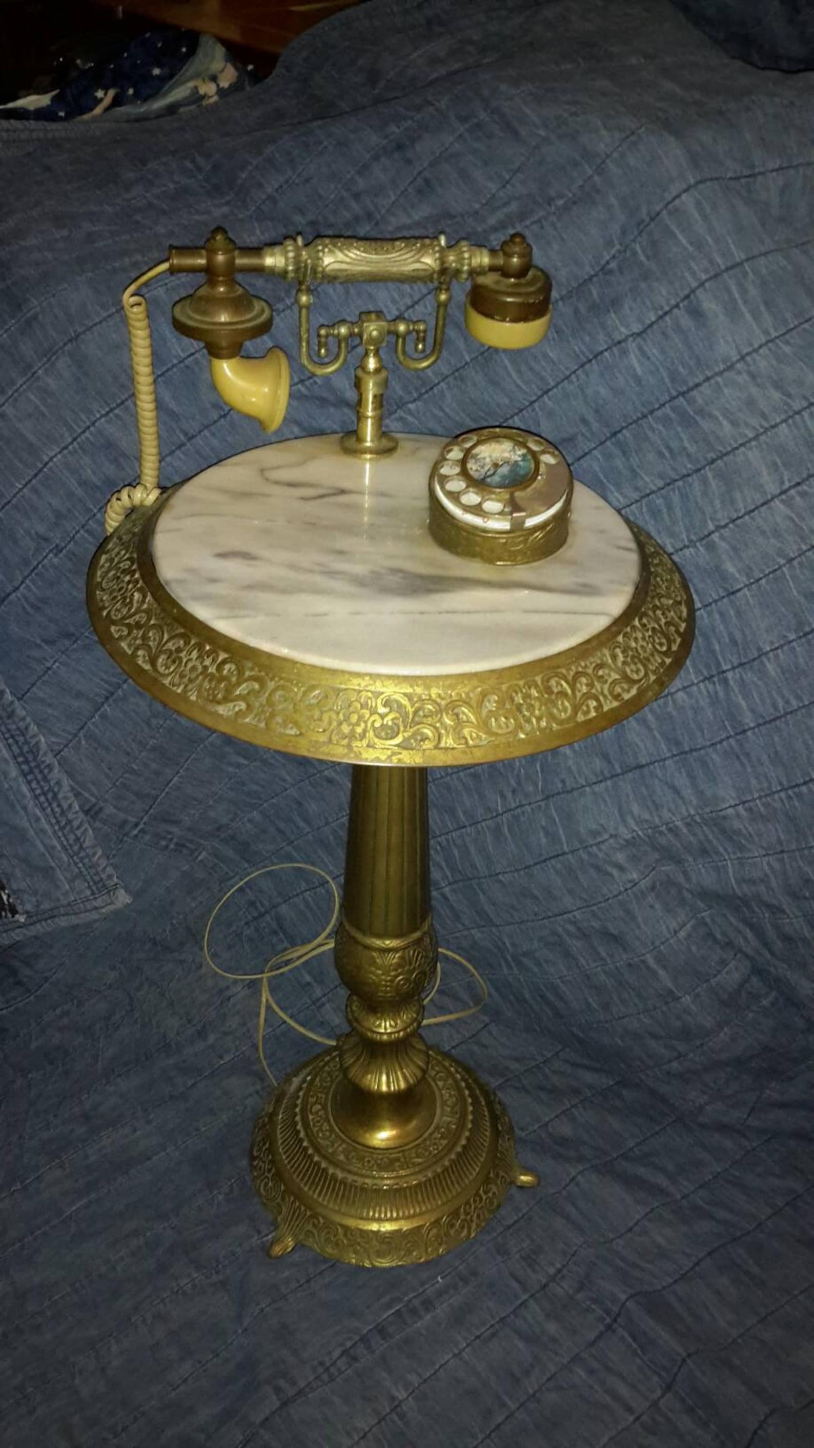 Sultans Phone Table Marble & Brass Mid Century Repro of Etsy