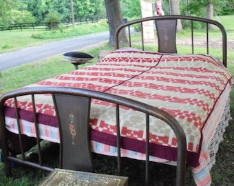 Coverlet Brick & Tan Period Textile Thick Wool Homespun Rare Antique Bedding Find by AntiquesandVaria NEW Free Shipping