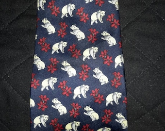 Necktie Panda Motif On Indigo Raffaellos Rome All Silk Vintage Menswear Find by AntiquesandVaria NEW Free Shipping