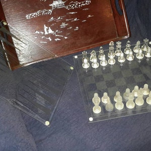 Genuine Sonoma 3 in 1 Glass Game Set Chess Checkers & Backgammon NIB