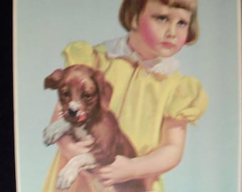 Art Supplement Lithograph Double Trouble  Print 1941 Girl and Dog Wall Art Child Life NEW Free Shipping