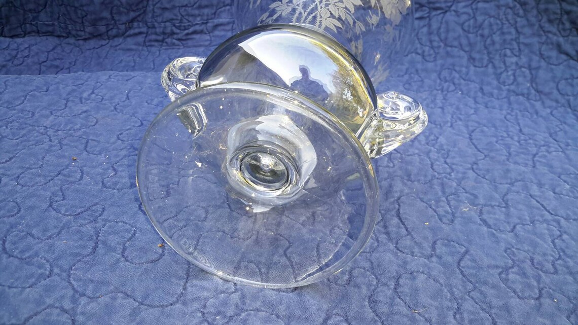 Vase Etched Glass Urn With Handles Classic Decor Find by Etsy