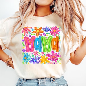 Mama T-Shirt Floral Mom Tee, Colorful Mother's Day Shirt, Retro Bubbly Mama Sweatshirt, Modern Parenting Crewneck, Gift For New Mom Apparel