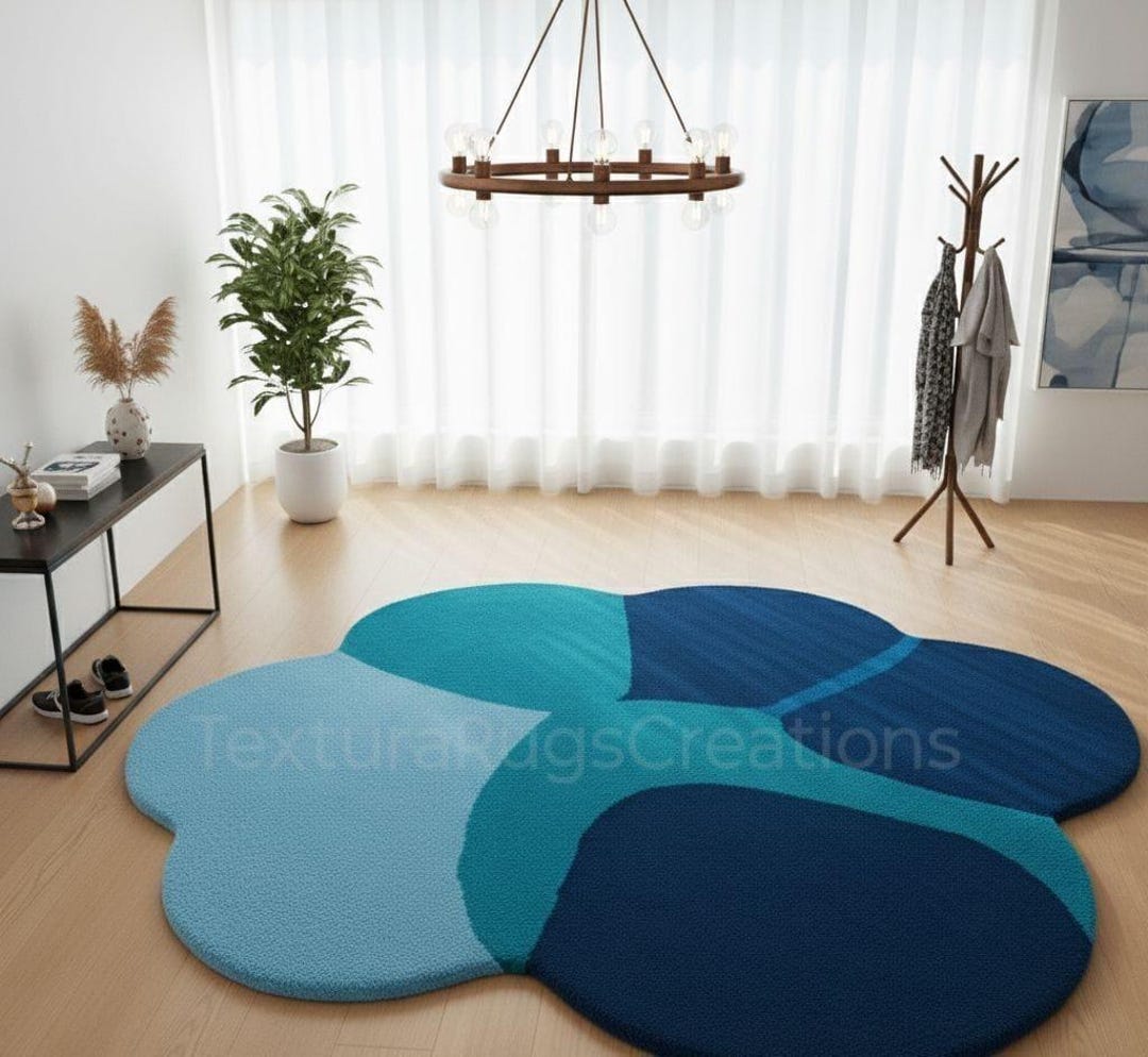 Archie Cloud Rug Modern Abstract Cloud-shaped Tufted Area Rug in Navy and Sky Blue ...