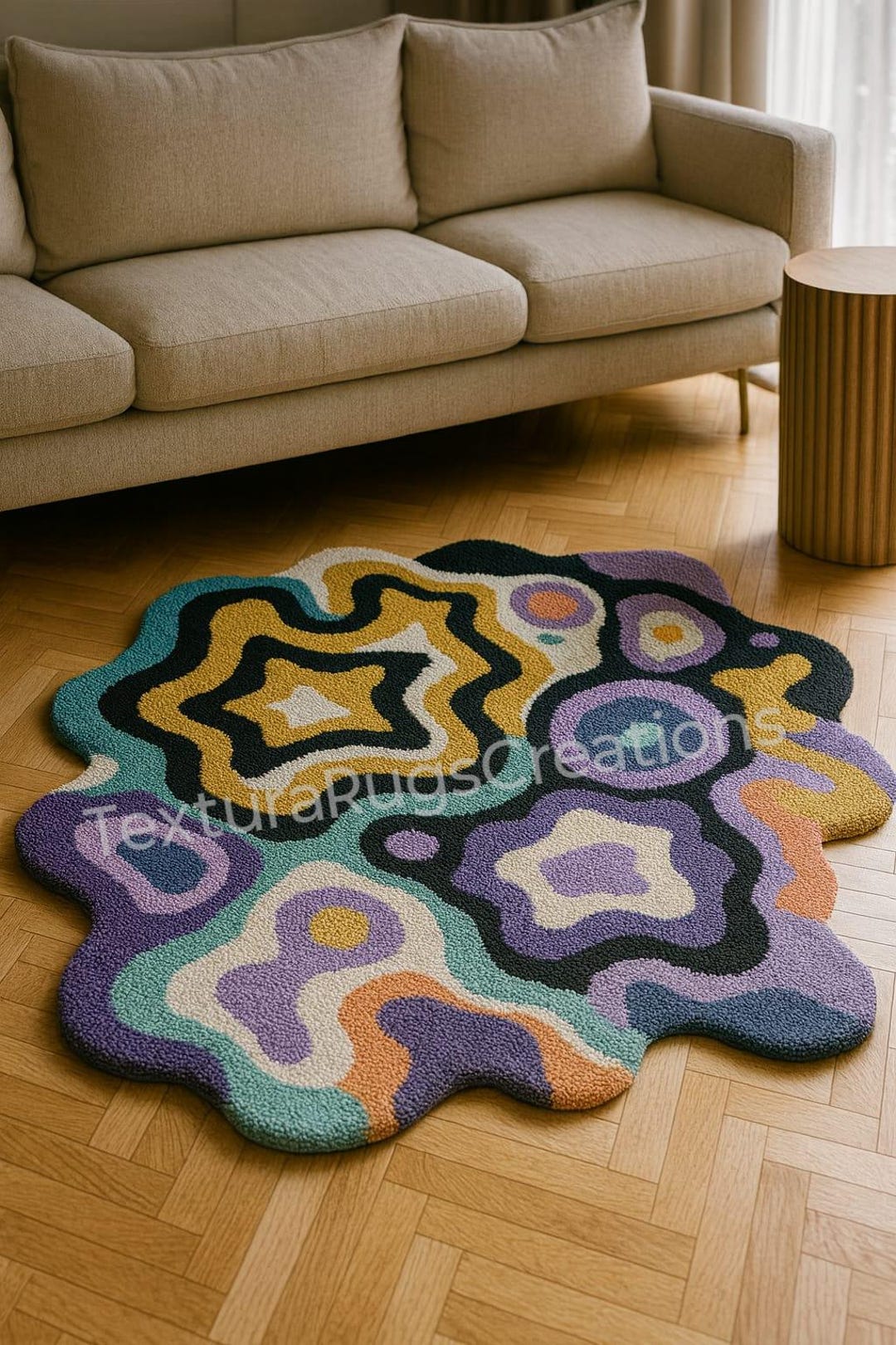 Luxury Hand Tufted Abstract Irregular Shape Rug – Colorful Modern Art ...