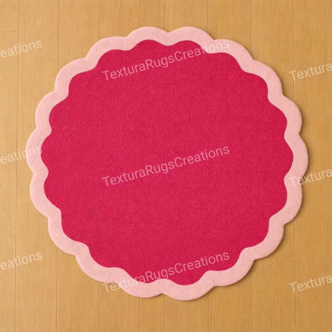 Gily Rug Pink Scalloped Hand Tufted Wool Rug, Round Floral Area Rug, Cute Girly ...