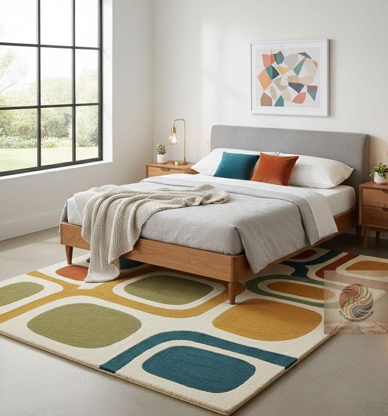 Retro Geometric Blocks Rug – Hand-tufted Mid Century Modern Area Carpet ...