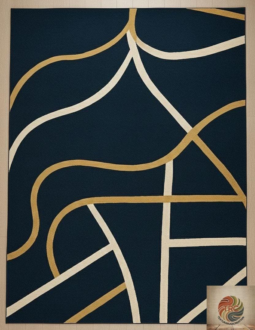 Hand Tufted Modern Navy Blue Abstract Rug – Luxury Wool Area Carpet ...