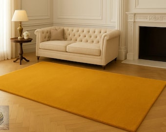 Mustard Yellow Hand-Tufted Rug | Thick Wool Carpet | Solid Modern 9X12 Area Rug for Living Room, Bedroom & Luxury Interiors