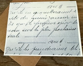 Biglietto d'auguri vintage francese scritto a mano, motivazionale, di incoraggiamento, con affermazione spirituale (formato A2)