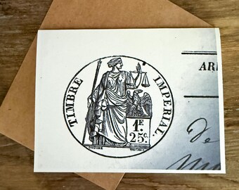 Biglietto d'auguri vintage con emblema francese, motivazionale, di incoraggiamento, con affermazione spirituale (formato A2)