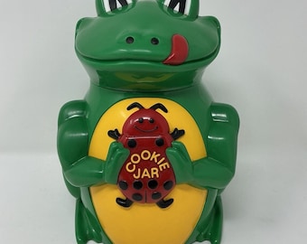 Tarro de galletas Fundamental Frog Ribbit VTG ¡RARO! ¡Funciona! ¡Mira!