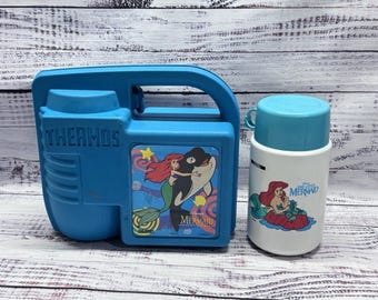 Disney LittleMermaid VTG Ariel Thermos LunchBox Set BlueTeal Whale Cup Container
