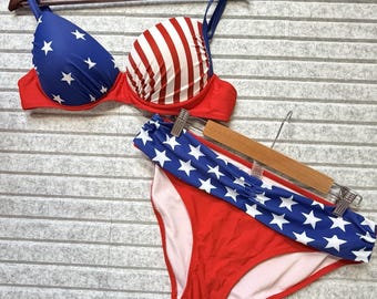 Patriotyczny top bikini push up z flagą USA Góra i dół AMERYKA 4 lipca