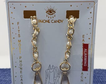 NUEVO Cordón universal para teléfono Phone Candy con perlas doradas y elegante