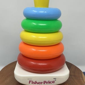 Vintage Fisher Price Rock-a-Stack Tower Baby Toy 5 Rings 1980s Made in USA