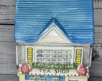 Vintage Hand Painted Ceramic Village Canister Storage Treat Tea Shop Cookie Jar