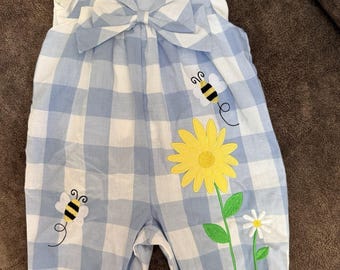 Pelele de bebé Good Lad Bumblebee azul y blanco a cuadros, talla 6 meses, nuevo con etiquetas.