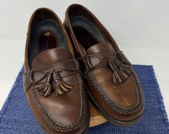 G.H. Bass Herren-Slipper aus braunem Leder mit Quasten, Größe 11,5 D