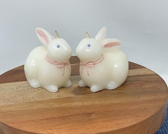 Vintage Sitting Up Bunny Rabbit Shaped Wax Figural Candles~2 EASTER SPRING DECOR