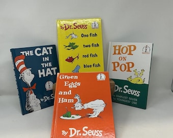 Lot von 4 Dr. Seuss Die Katze im Hut Hop On Pop Green Eier & Ham One Fish Bücher