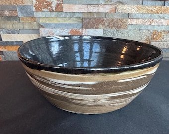 Hand Thrown 9" Black Marbled Stoneware Pottery Bowl