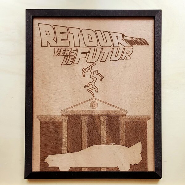 Laser-engraved wooden Back to the Future poster, DeLorean picture, movie frame, wall decoration