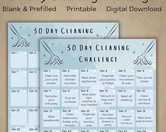 30 Day Cleaning Challenge Printable | Cleaning Tracker | Declutter Organizer | Home Cleaning Schedule | Digital Planner PDF | Daily Cleaning