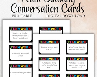 Team Building Conversation Cards | Printable Workplace Icebreaker & Communication Prompts for Meetings, Retreats and Group Discussions