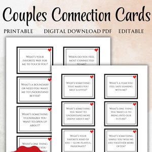 Couples Connection Cards Printable PDF | Romantic, Deep & Spicy Conversation Starters | Editable Date Night Questions for Relationships