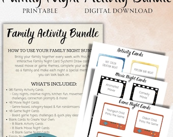 Family Night Bundle Printable | Activity Cards + Movie Night Cards + Game Night Cards | Family Reunion | Kids Family Fun | Instant Download