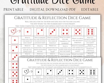 Gratitude Dice Game Printable | Editable Reflection Group Game | Team Building Icebreaker | Therapy Discussion Activity | Classroom SEL Game
