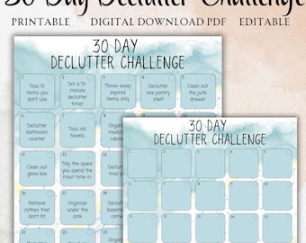 30 Day Declutter Challenge Canva Template | Editable Declutter & Organize Challenge | ADHD Home Organization Printable | Minimalist Reset