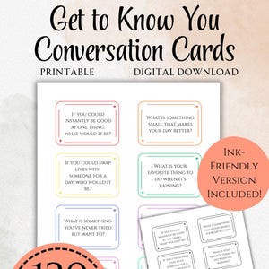 Get to Know You Conversation Starter Cards | Family & Group Icebreaker Party Game | Team Building Activity Printable | Instant Download PDF